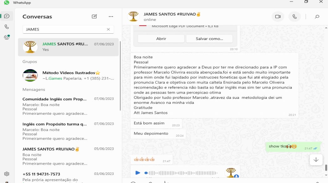 depoimento de um aluno