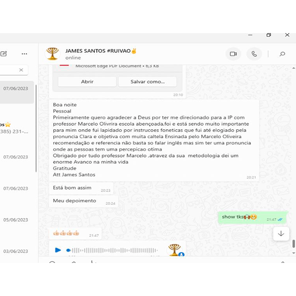 depoimento de aluno